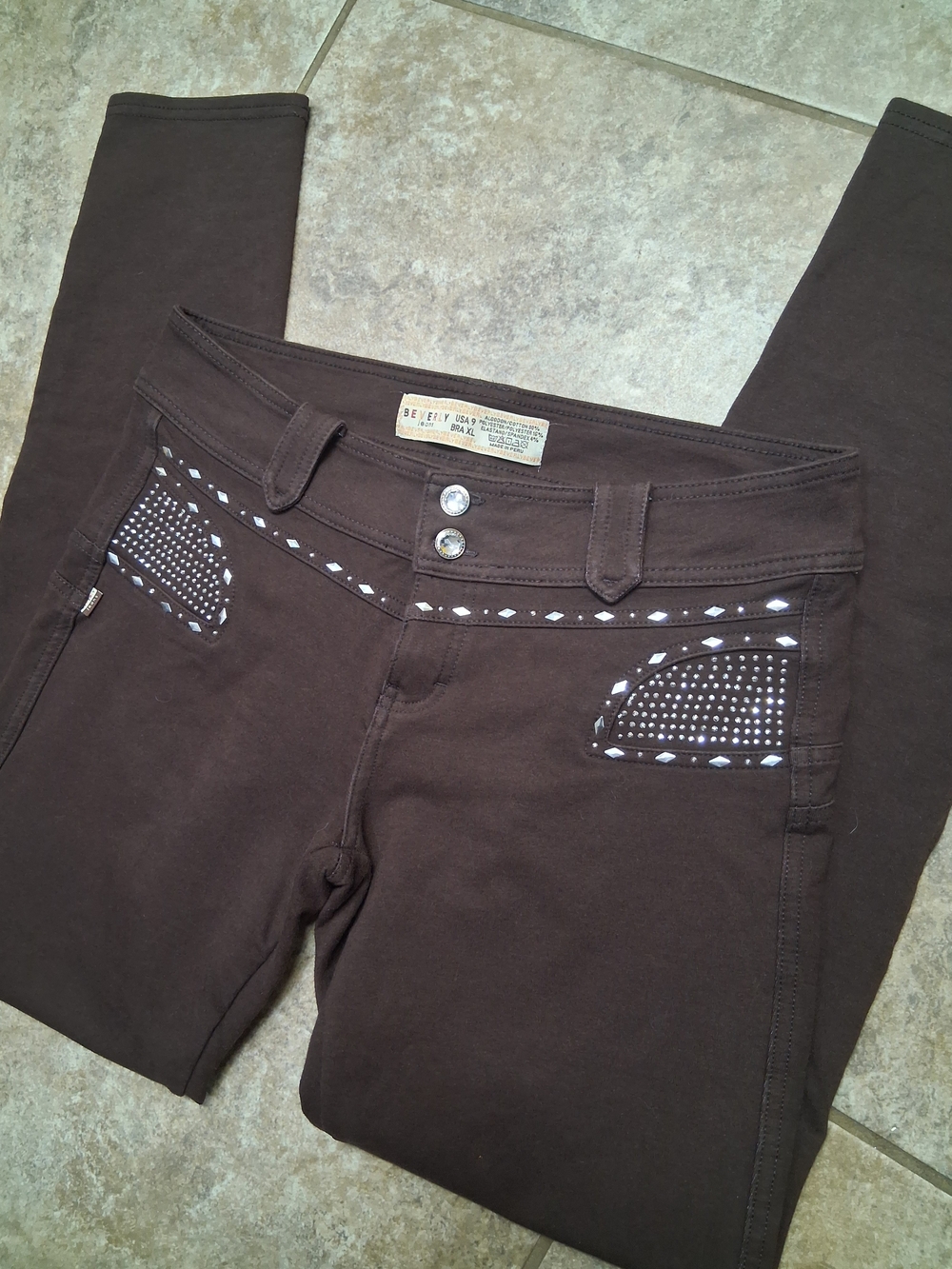 Brown stretch skinny pants with rhinestones Beverly Jeans Size L / US 9